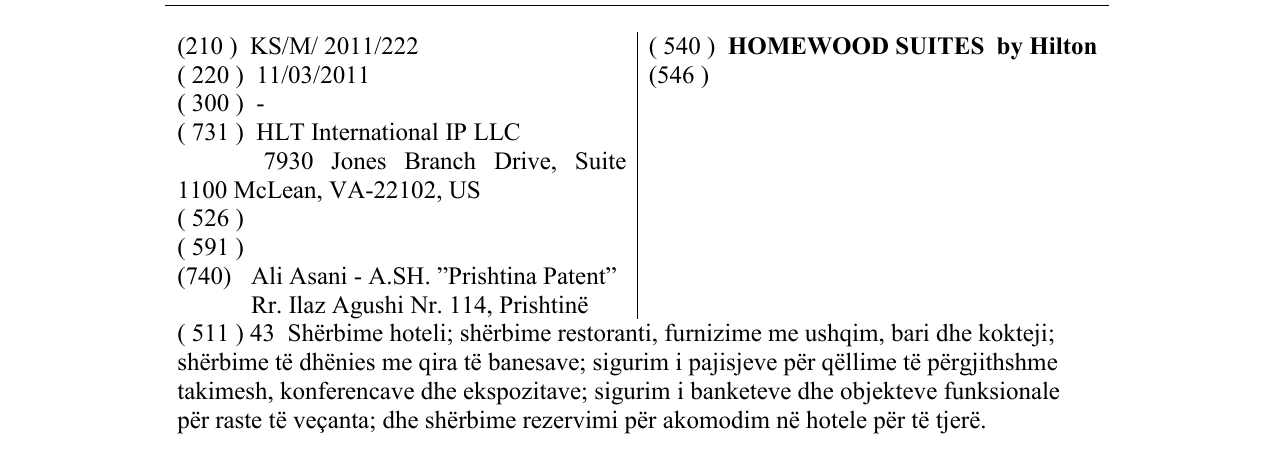 Zëri i markës HOMEWOOD SUITES by Hilton në buletin
