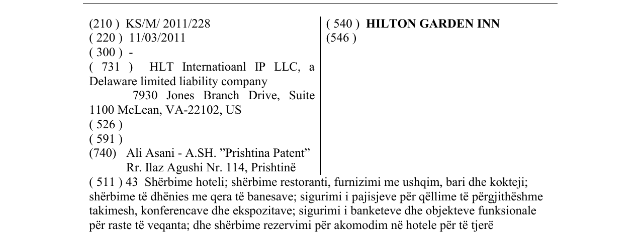 Zëri i markës HILTON GARDEN INN në buletin