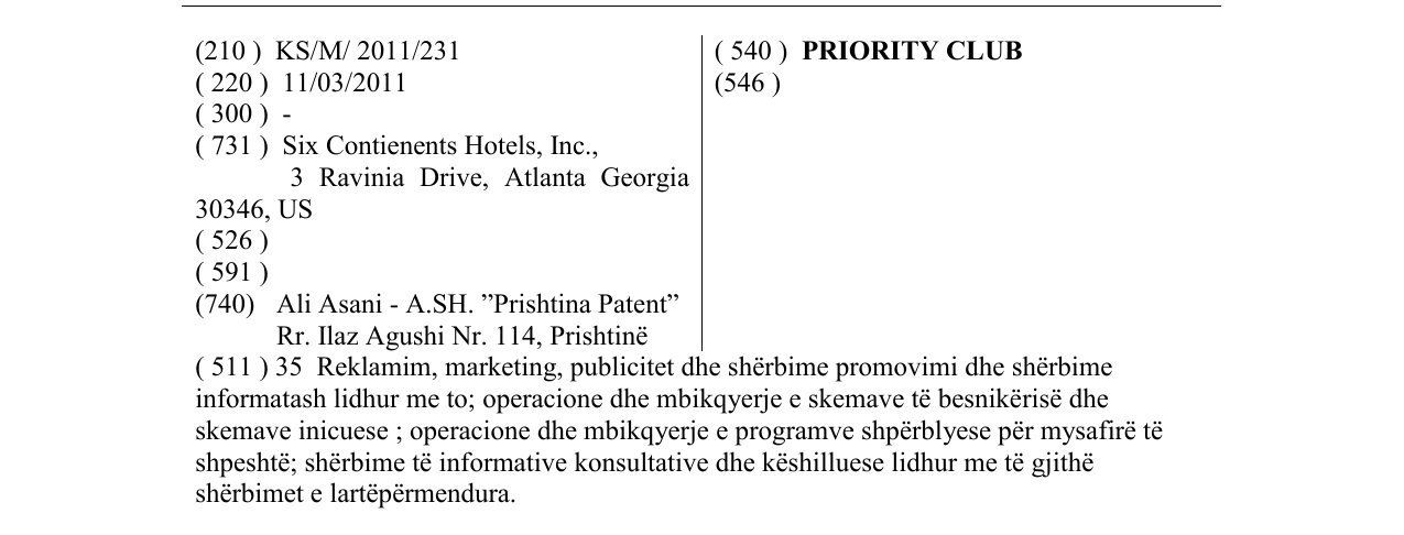 Zëri i markës PRIORITY CLUB në buletin