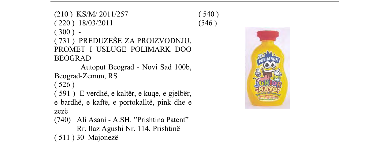 Zëri i markës POLIMARK JUNIOR MAYO në buletin