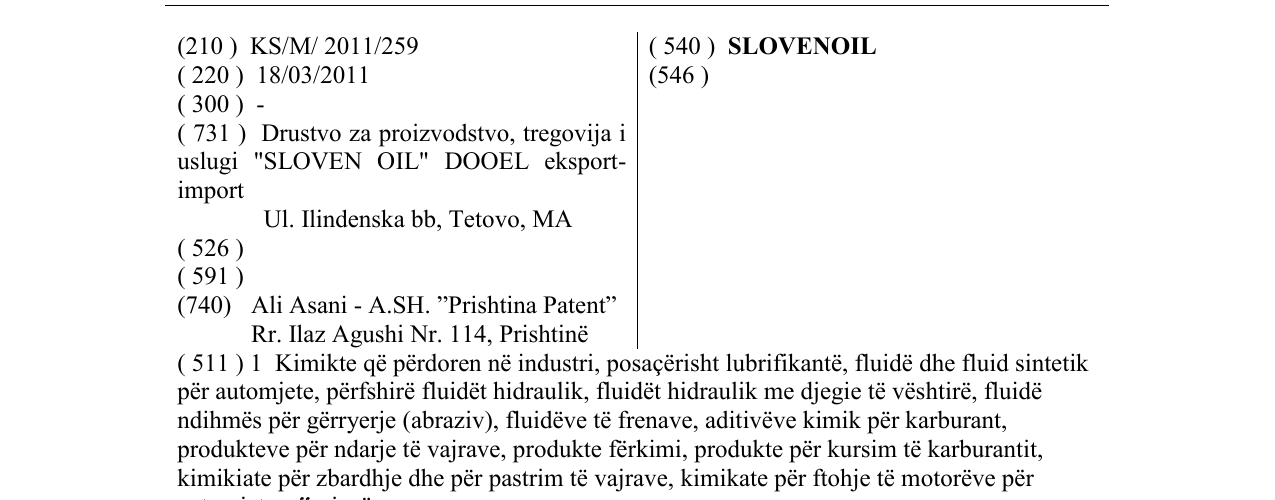 Zëri i markës SLOVENOIL në buletin