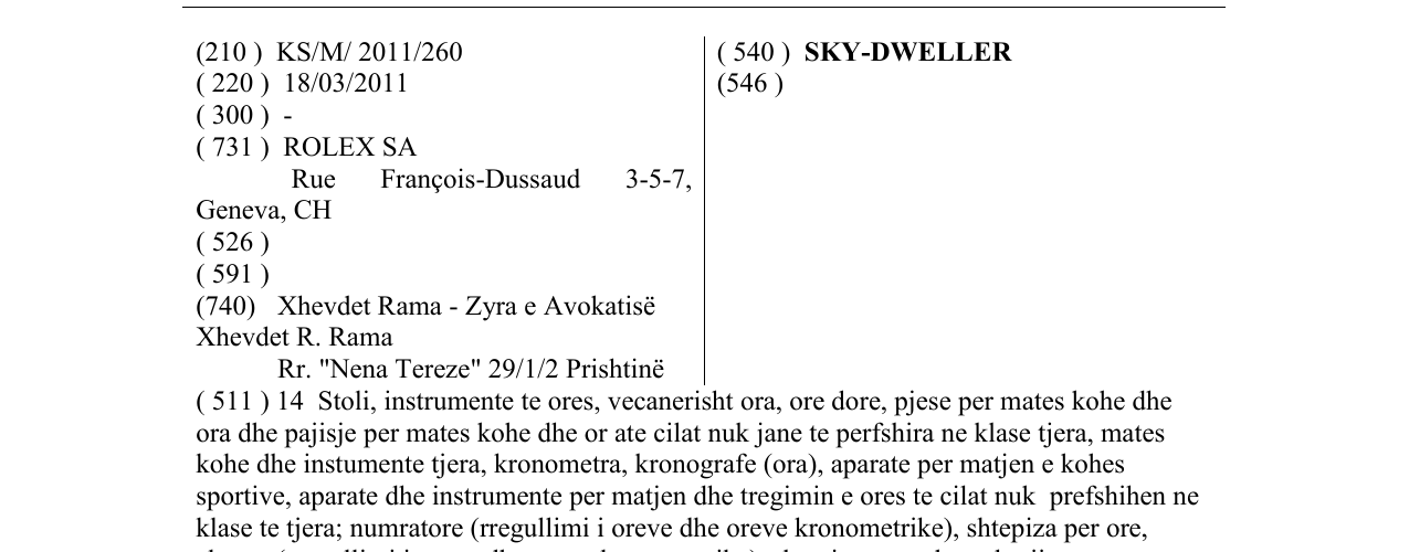 Zëri i markës SKY-DWELLER në buletin