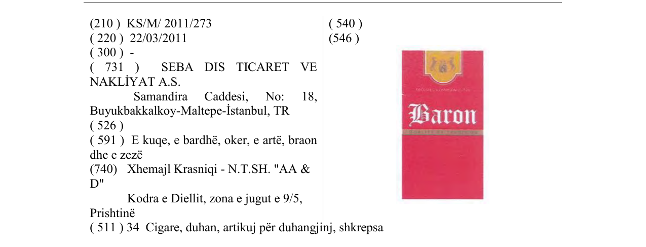 Zëri i markës Baron në buletin