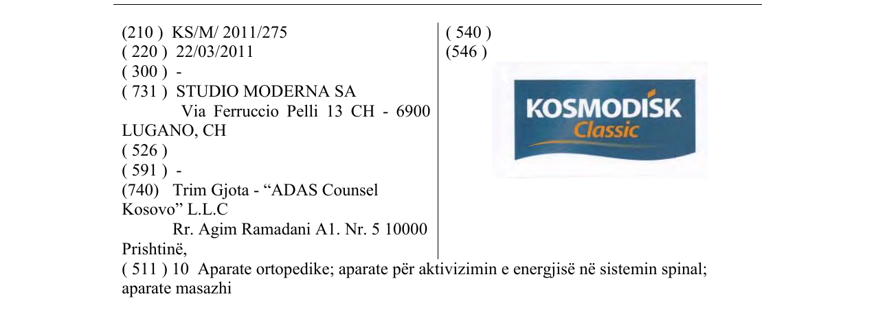 Zëri i markës KOSMODISK Classic në buletin