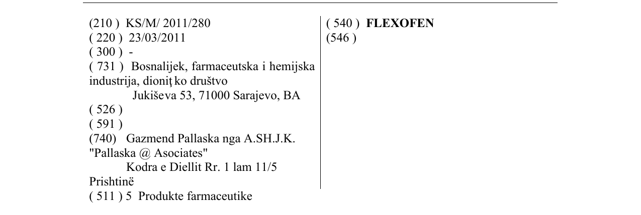 Zëri i markës FLEXOFEN në buletin