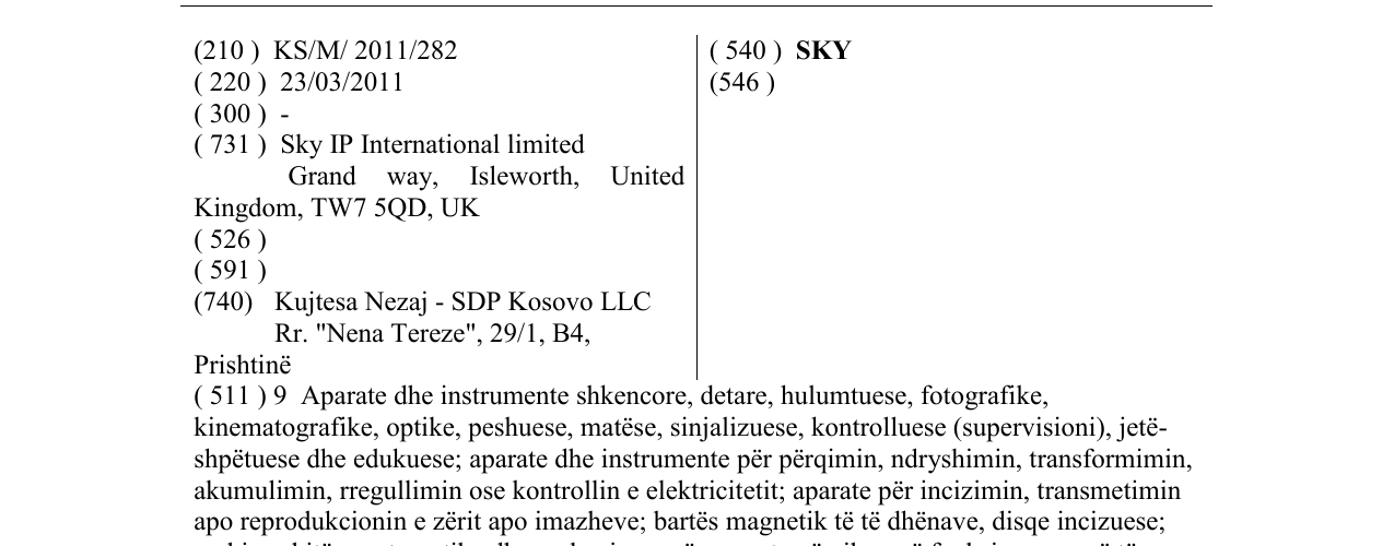 Zëri i markës SKY në buletin
