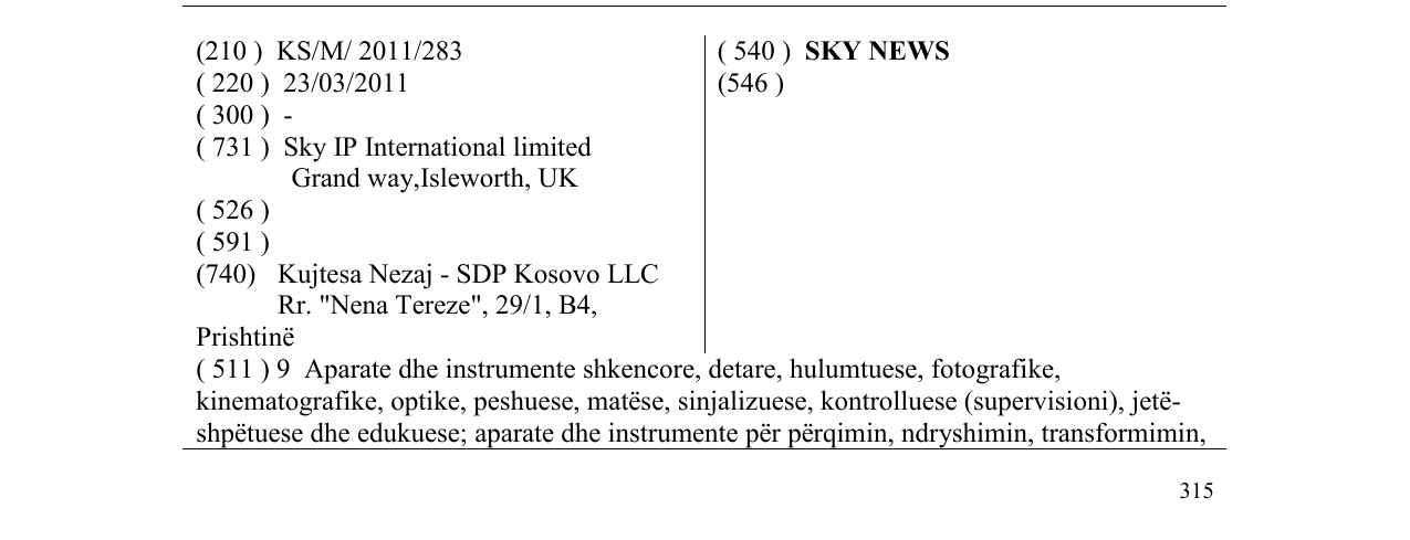 Zëri i markës SKY NEWS në buletin