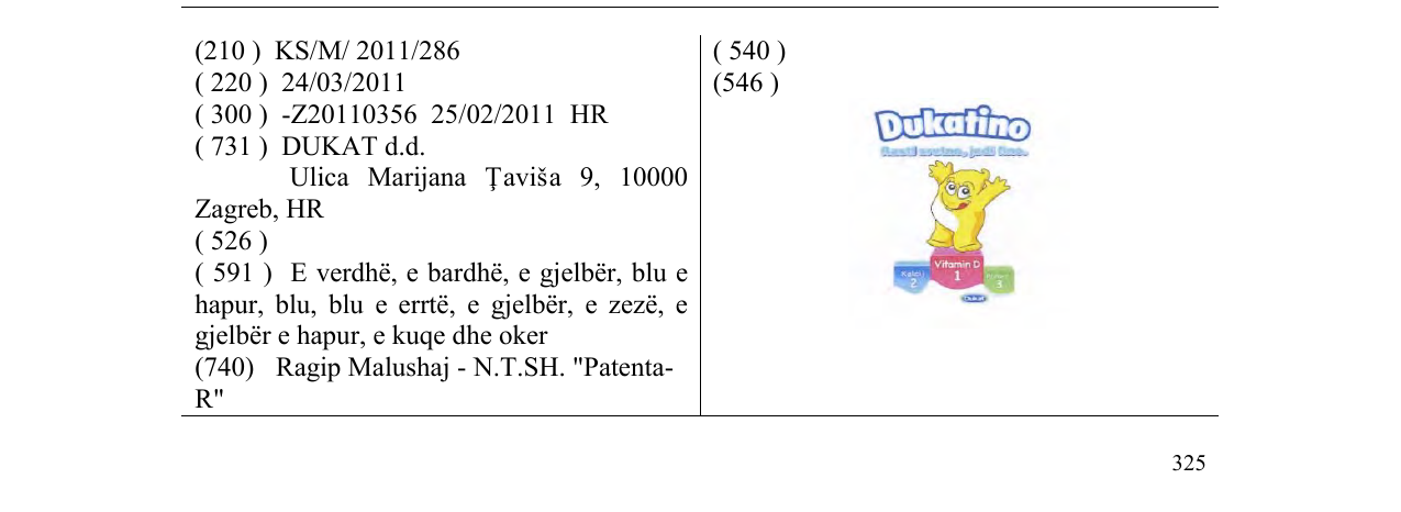 Zëri i markës Dukatino në buletin