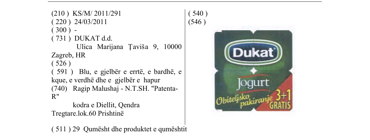 Zëri i markës Dukat jogurt në buletin