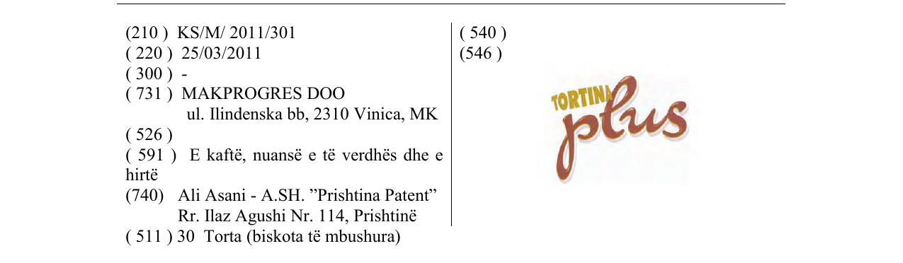 Zëri i markës TORTINA plus në buletin