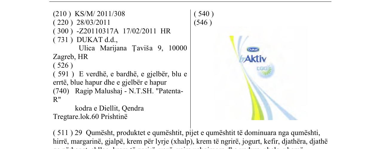 Zëri i markës Dukat Aktiv në buletin