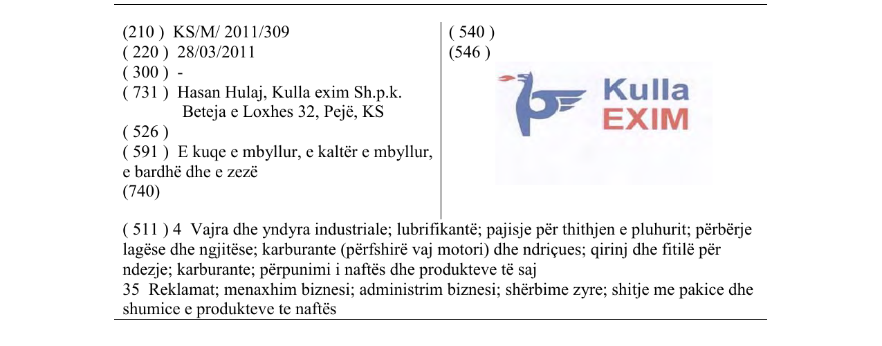 Zëri i markës Kulla EXIM në buletin