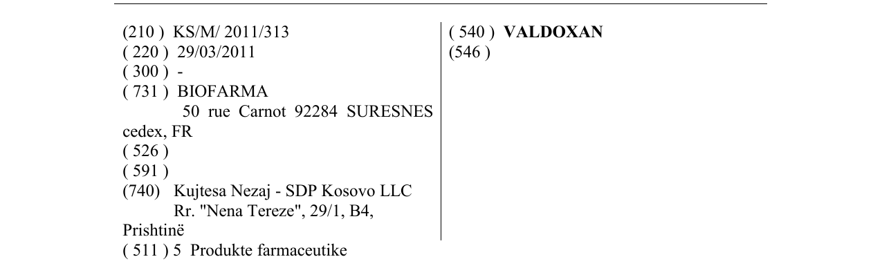 Zëri i markës VALDOXAN në buletin