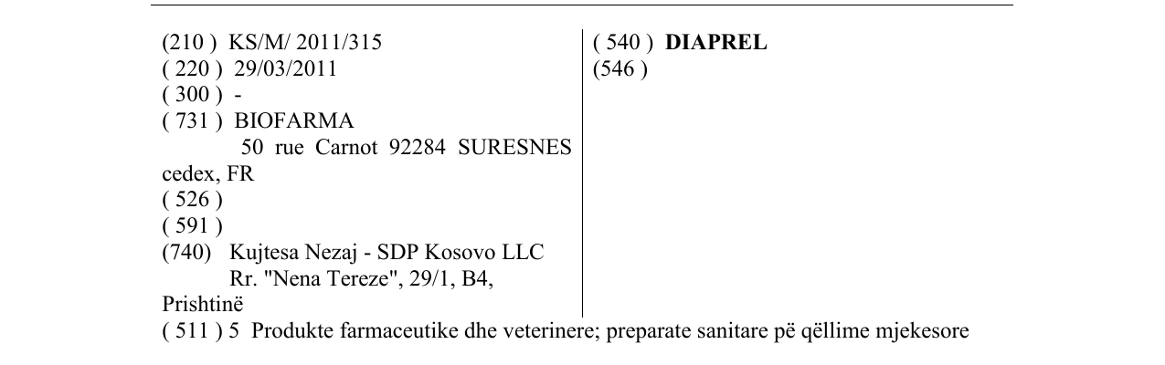 Zëri i markës DIAPREL në buletin