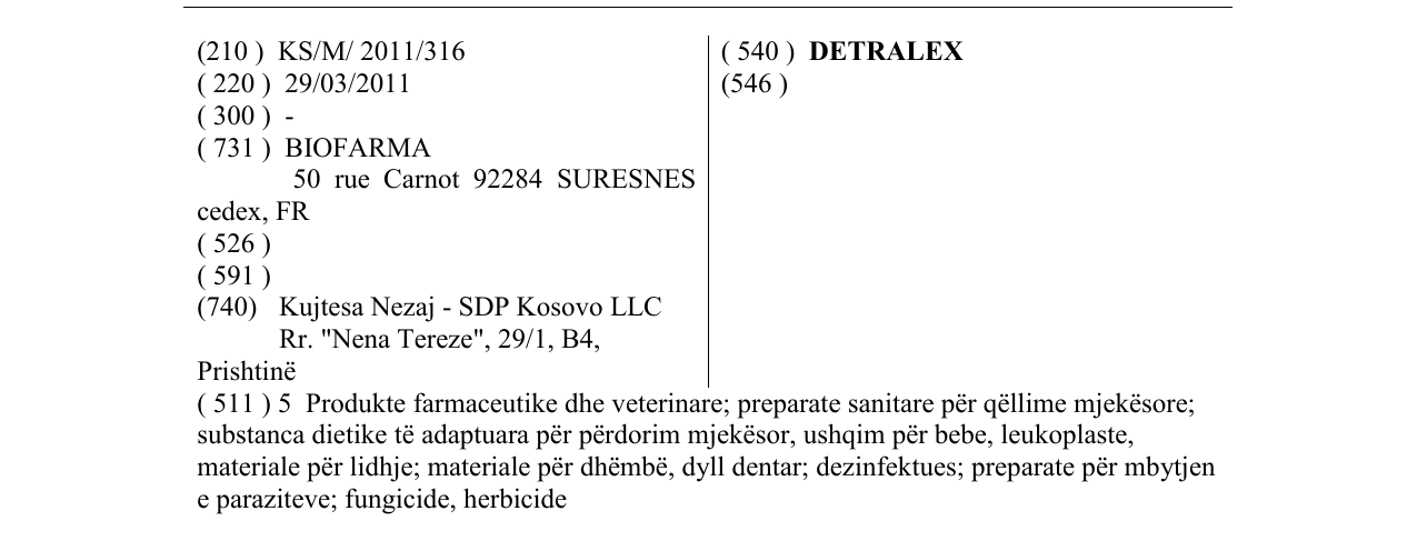 Zëri i markës DETRALEX në buletin