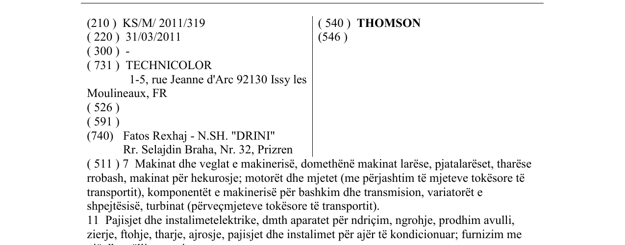 Zëri i markës THOMSON në buletin