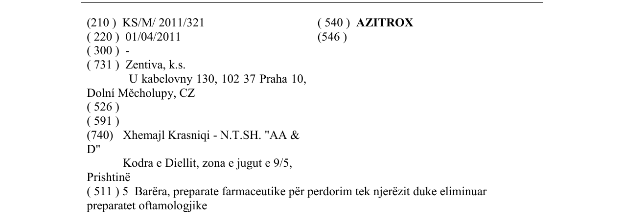 Zëri i markës AZITROX në buletin