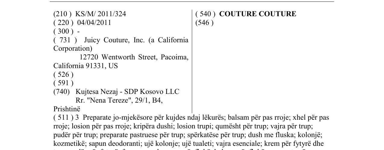 Zëri i markës COUTURE COUTURE në buletin