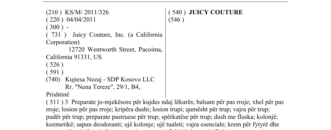 Zëri i markës JUICY COUTURE në buletin