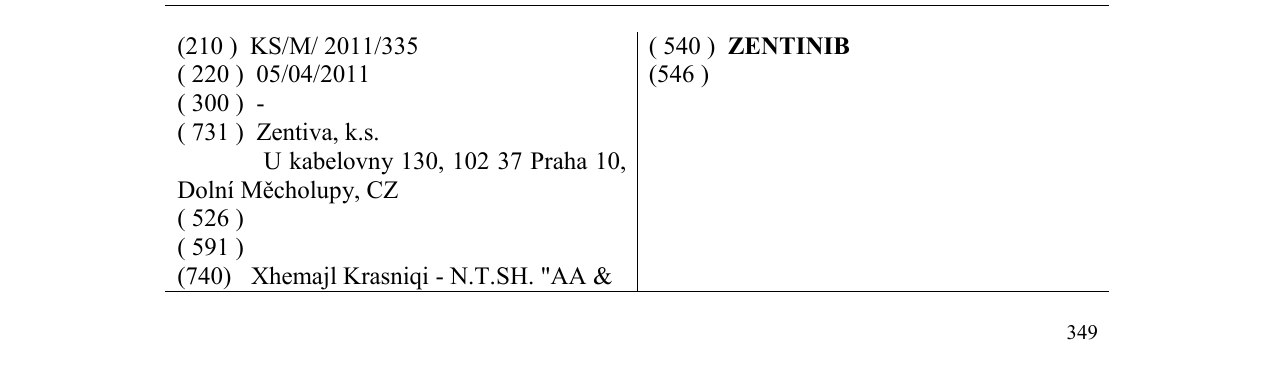 Zëri i markës ZENTINIB në buletin