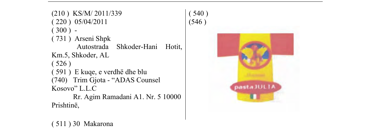 Zëri i markës pasta JULIA në buletin