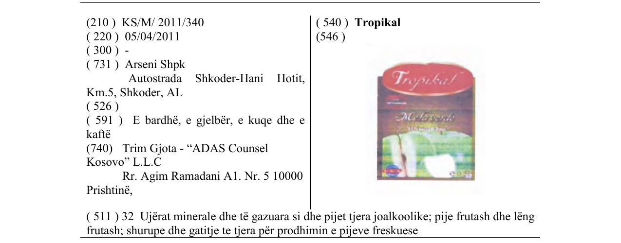 Zëri i markës Tropikal në buletin
