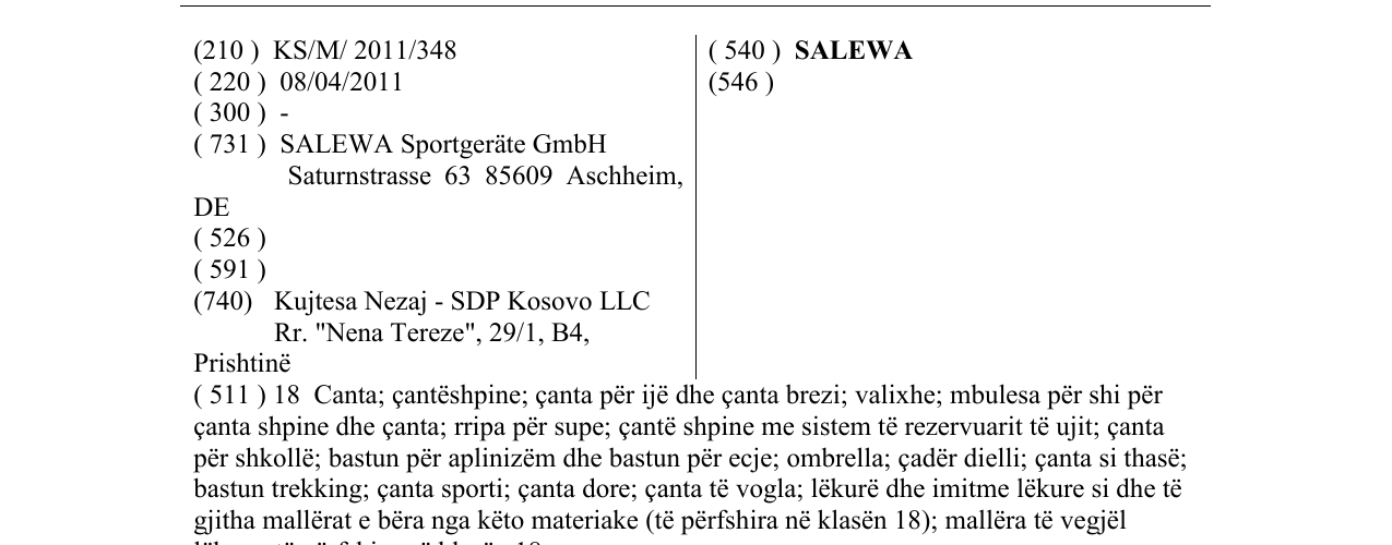 Zëri i markës SALEWA në buletin