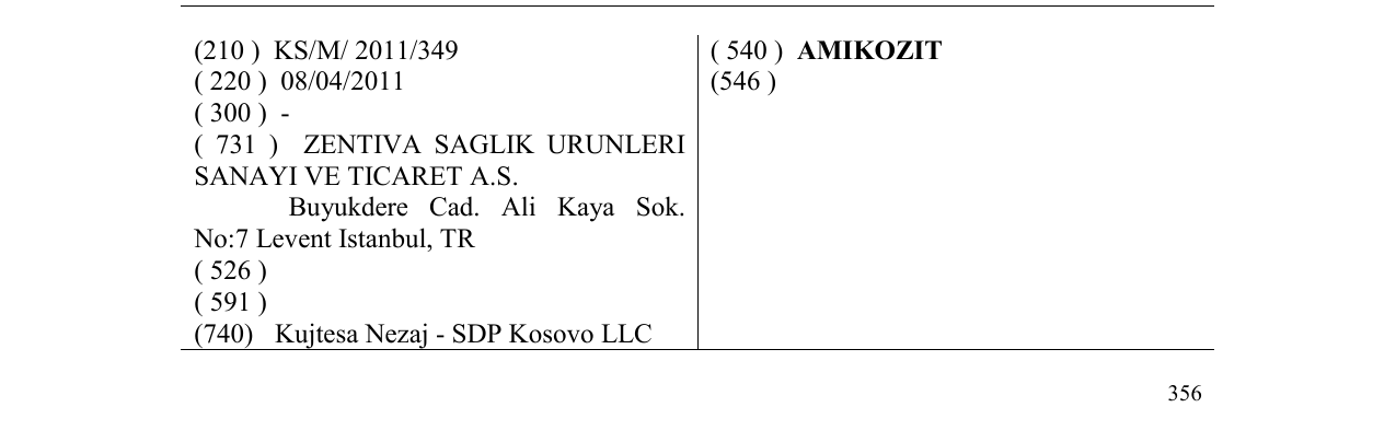 Zëri i markës AMIKOZIT në buletin