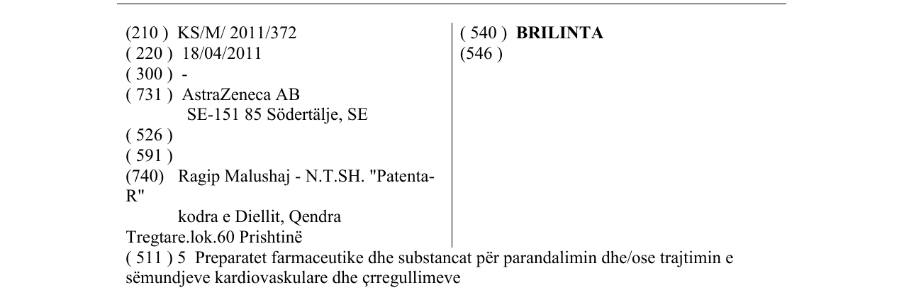 Zëri i markës BRILINTA në buletin