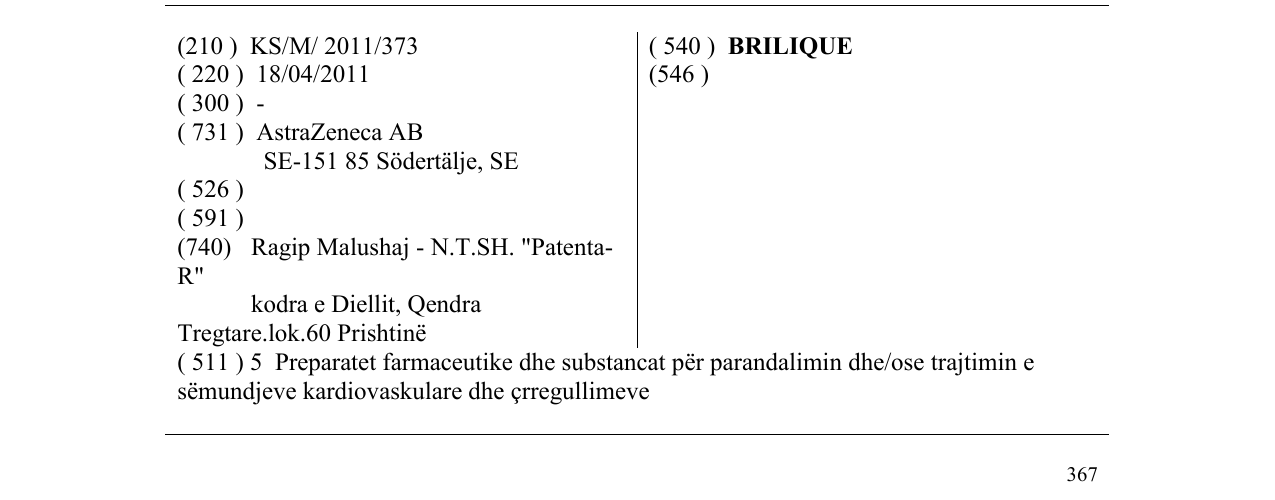 Zëri i markës BRILIQUE në buletin