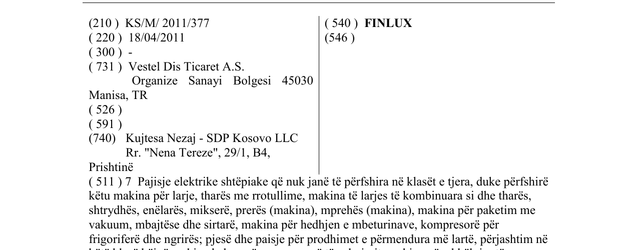 Zëri i markës FINLUX në buletin