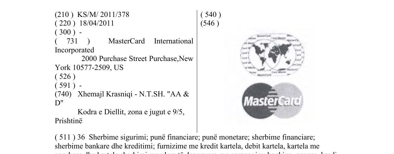 Zëri i markës MasterCard në buletin