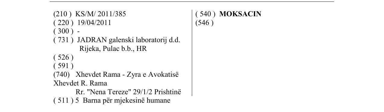 Zëri i markës MOKSACIN në buletin