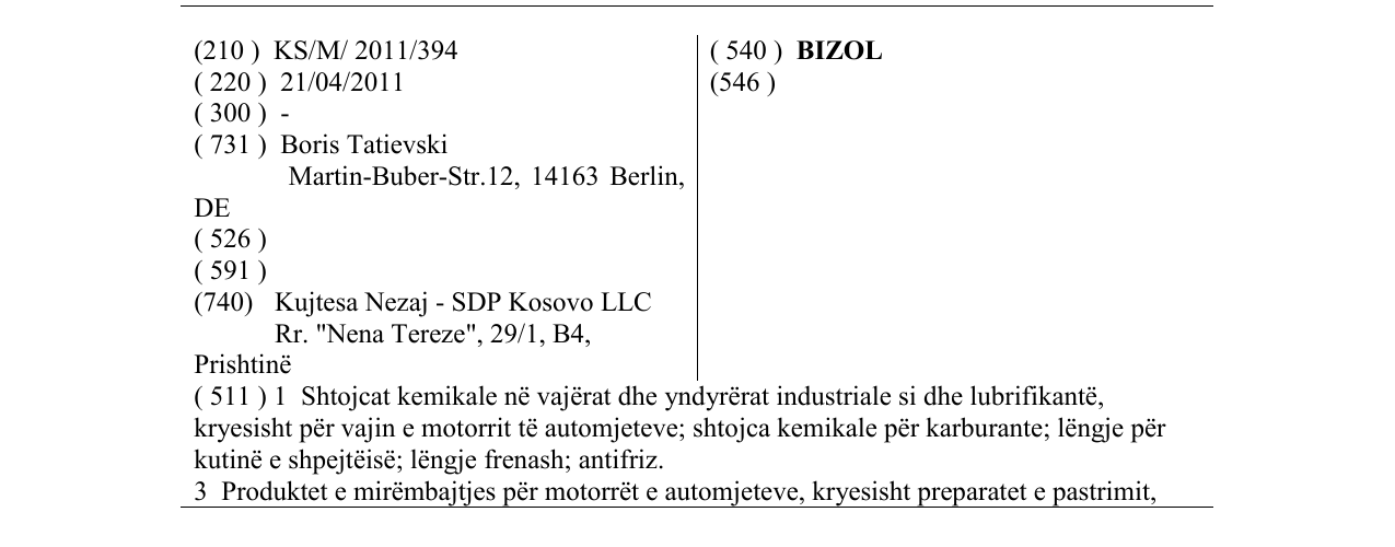 Zëri i markës BIZOL në buletin