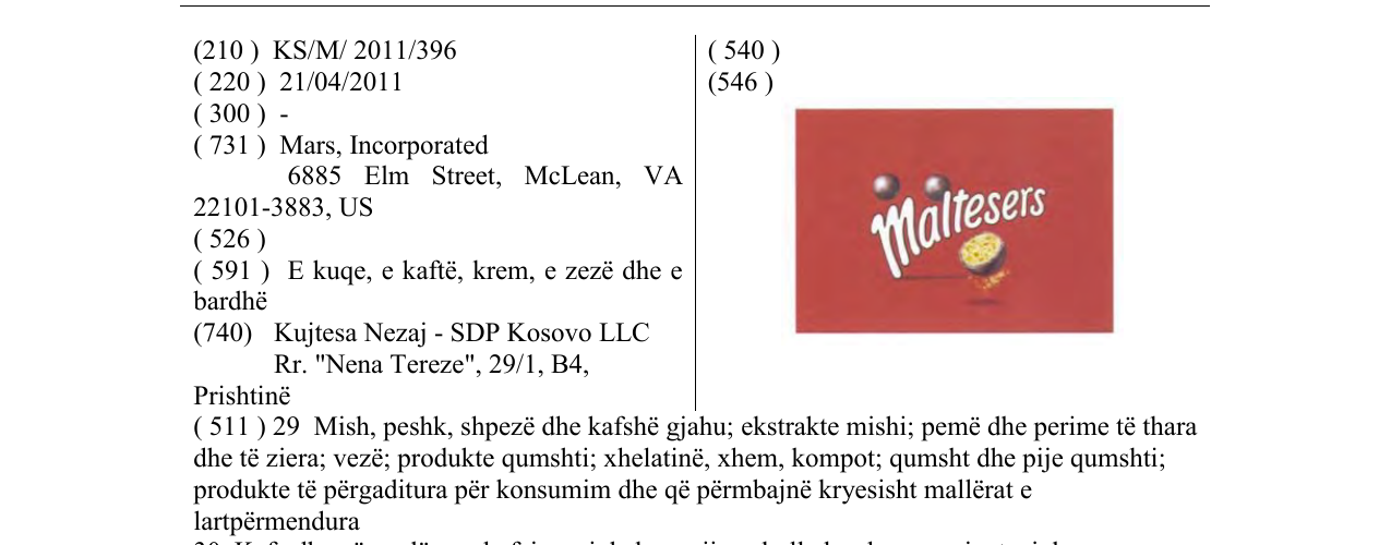 Zëri i markës maltesers në buletin