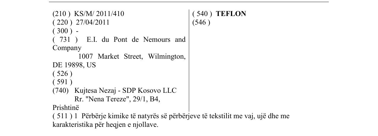 Zëri i markës TEFLON në buletin