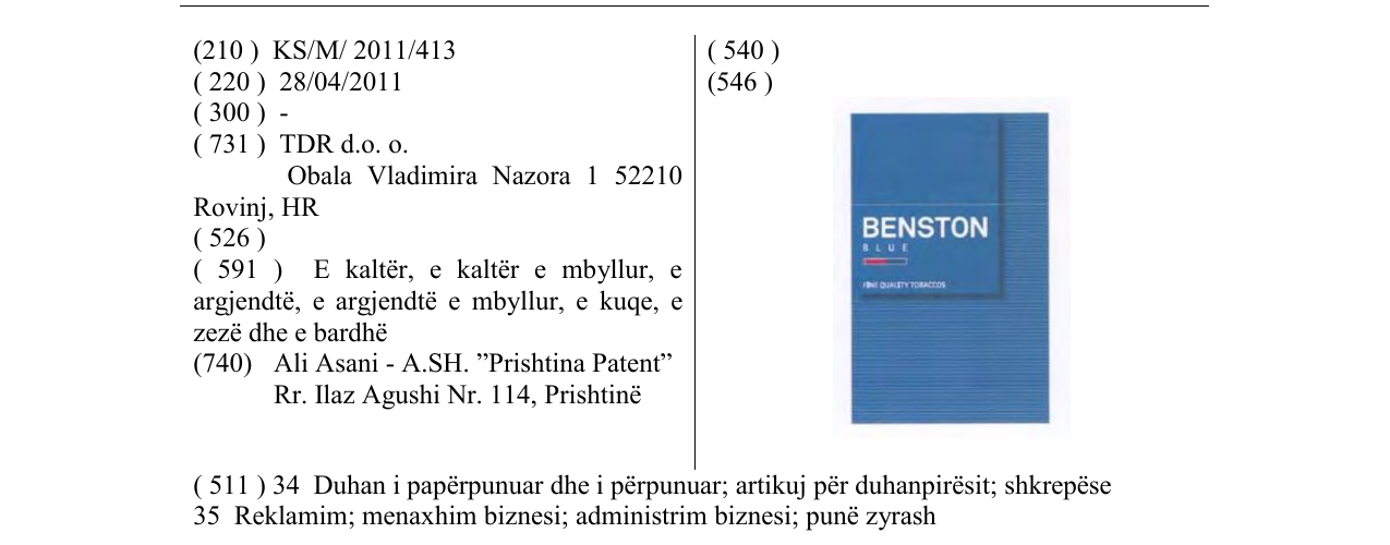 Zëri i markës BENSTON BLUE në buletin