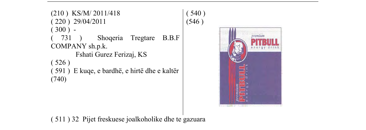 Zëri i markës premium PITBULL energy drink në buletin