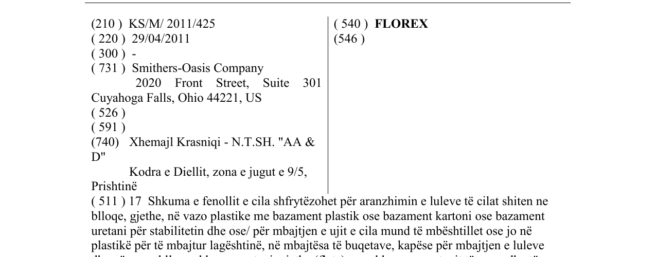 Zëri i markës FLOREX në buletin