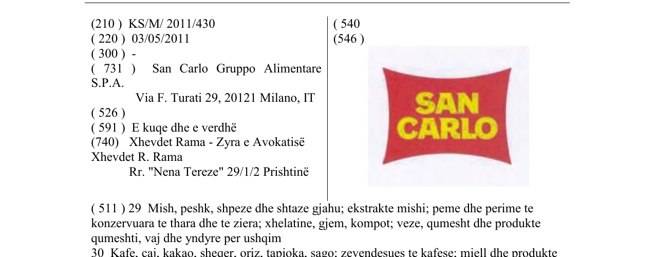 Zëri i markës SAN CARLO në buletin