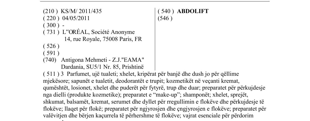 Zëri i markës ABDOLIFT në buletin