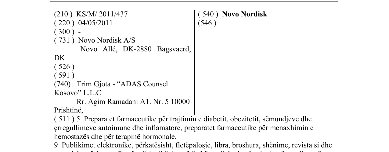 Zëri i markës Novo Nordisk në buletin