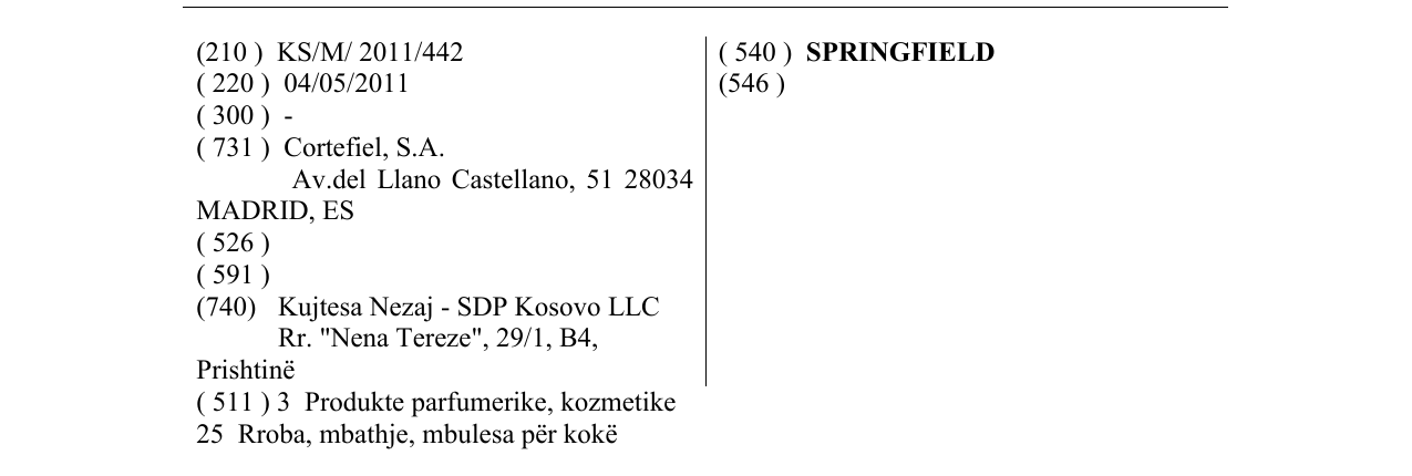 Zëri i markës SPRINGFIELD në buletin