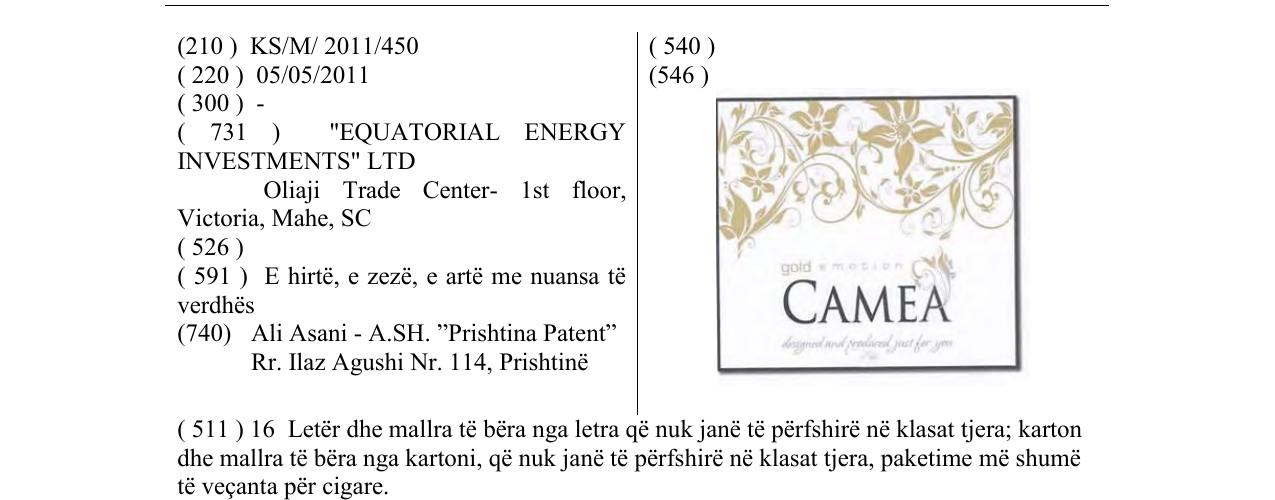 Zëri i markës CAMEA në buletin