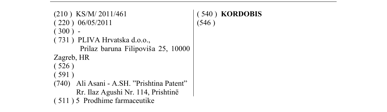 Zëri i markës KORDOBIS në buletin