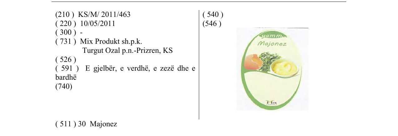 Zëri i markës yamm Majonez në buletin