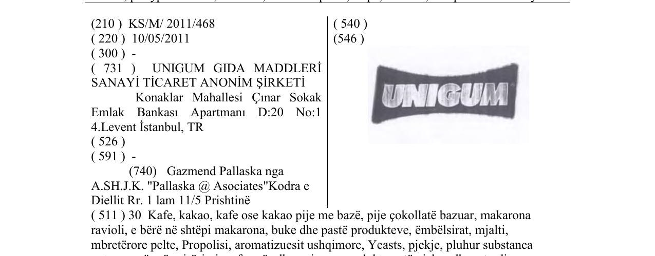 Zëri i markës UNIGUM në buletin