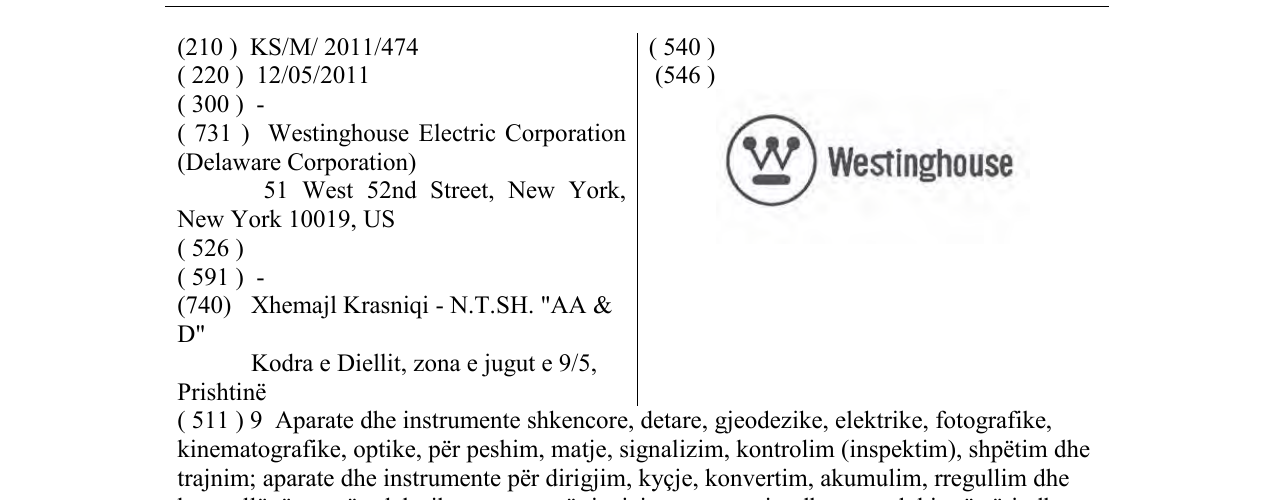 Zëri i markës Westinghouse në buletin