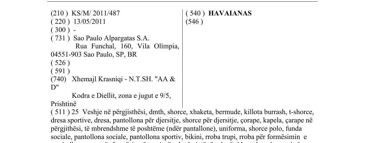 Zëri i markës HAVAIANAS në buletin