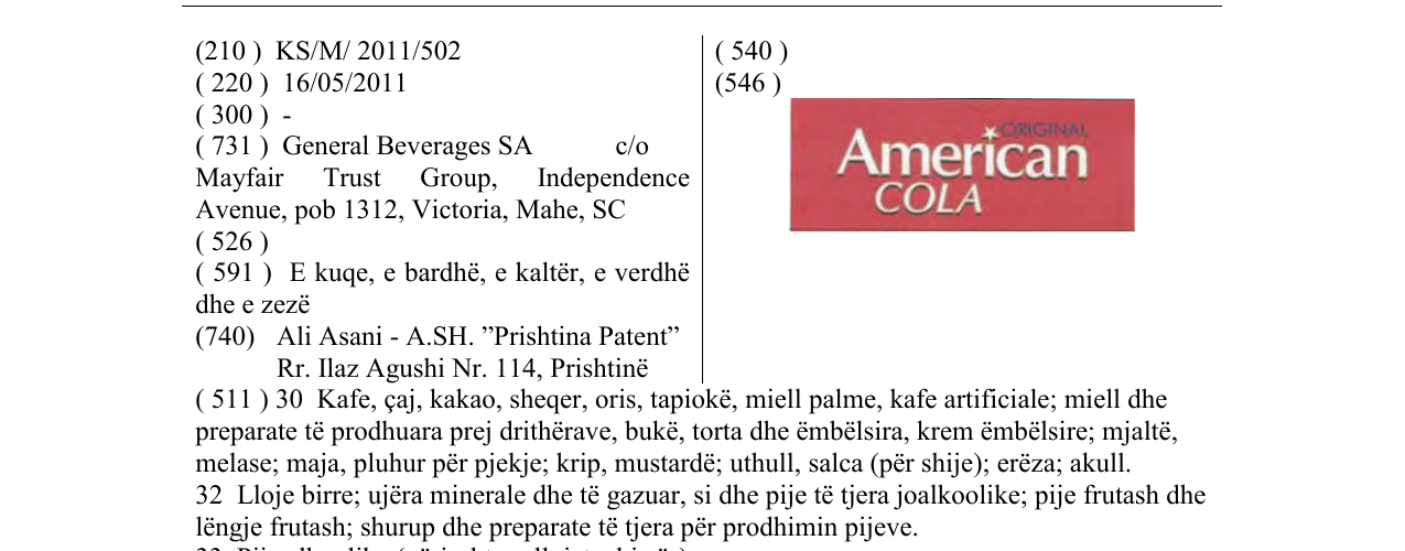 Zëri i markës American COLA në buletin
